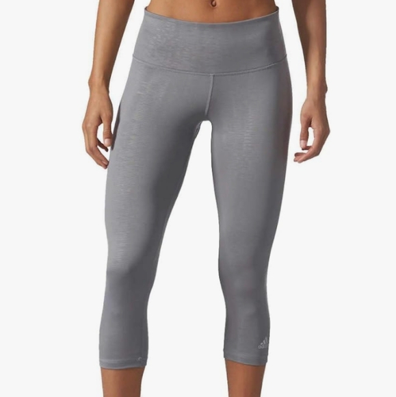 Adidas Climate Ultimate Mid-rise 3/4 Gray Crop Leggings - Picture 1 of 11